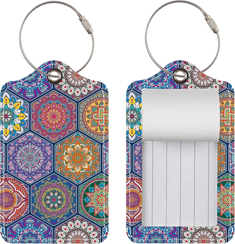 Chelmon Luggage Tags for Suitcases, 2 Pack Cute PU Leather Suitcase Tag Identifiers TSA Approved with Stainless Steel Loop and Address Card for Baggage Tag for Cruise Airport Travel Essentials by - Image 2
